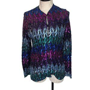 NaMa Of California Vintage Womens Sequin Jacket Size Small Multicolor Button Up
